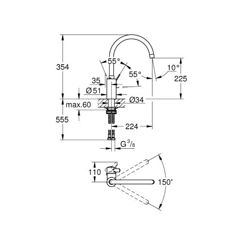 Eurosmart Cosmopolitan Single-lever sink mixer 32843