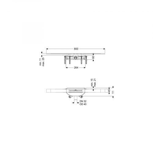 Kessel Shower chan. Linearis Infinity 60 L: 800 mm, DN 40, Brushed SST, Megastop (45300.08)
