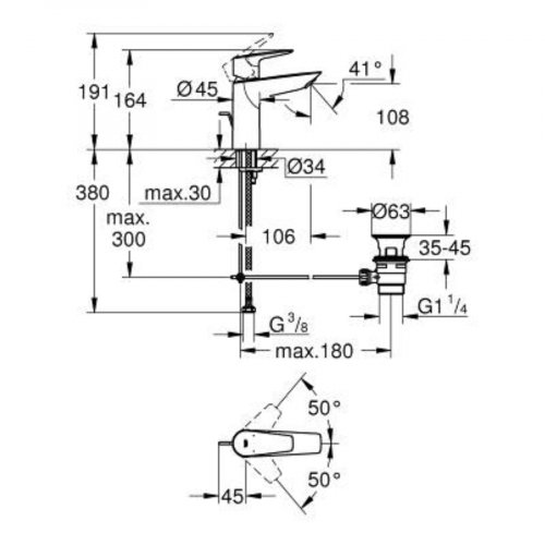 Grohe bauedge basin mixer 1/2" m-size 23 758 001