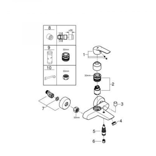 Grohe eurosmart single-lever bath/shower mixer 1/2" 33 300 003