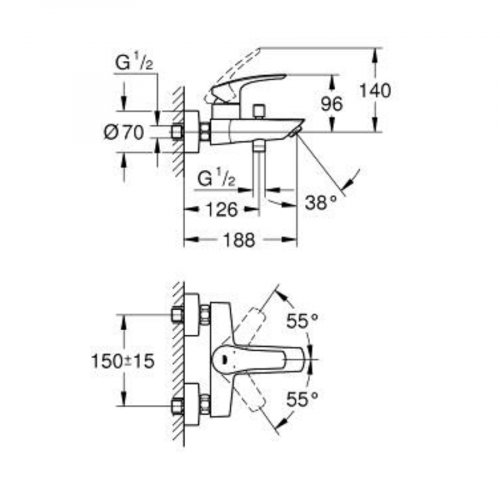 Grohe eurosmart single-lever bath/shower mixer 1/2" 33 300 003