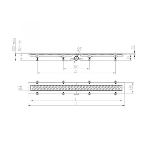 Chudej Linear floor drain bottom outlet D50, Klasik/Floor, no siphon Black MCH650KB