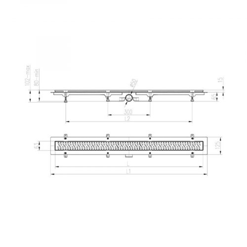 Chudej Linear floor drain SS frame bottom outlet D50. 650MM, Klasik grid matt, no siphon MCH650k